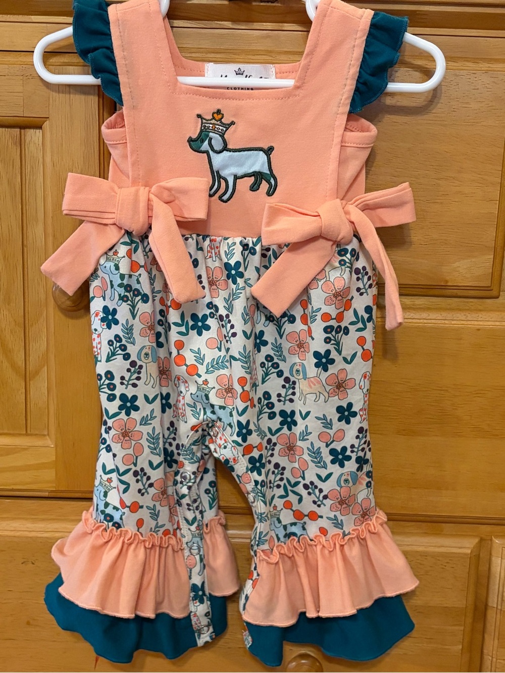 Marie Nicole Girls' Romper From The Royal Pups Collection Eloise Appliqué  3-6M
